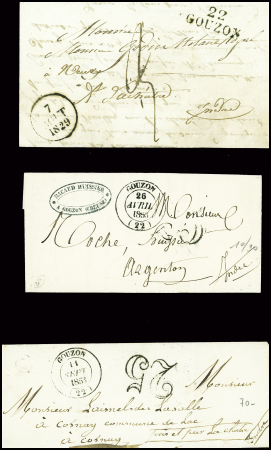 10 lettres de Gouzon dont 2 MP rouges "22 Gouzon" (22x7 et 26x7 - ind 17 et ind 15). TB