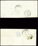 2 lettres : n°3 obl grille + T13 Gouzon (1850) et n°4 obl grille + T14 Gouzon (1851), ind 20 et i,d 18. TB lot