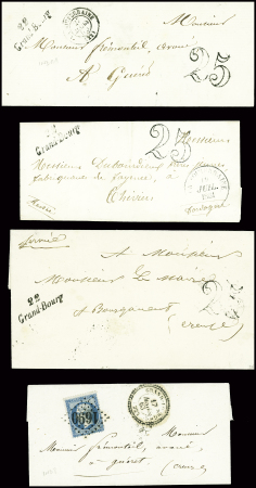 9 lettres de Grand-Bourg dont 3 cursives "22 Grand Bourg". TB