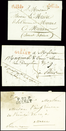 32 lettres de Guéret dont 2 marques manuscrites "Guéret" + paraphe manuscrit de franchise (L1 + L2). TB lot
