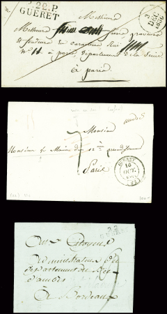 32 lettres de Guéret dont 2 marques manuscrites "Guéret" + paraphe manuscrit de franchise (L1 + L2). TB lot