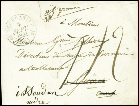 Env de Bourganeuf pour Guéret réexpédiée à Issoudun avec au verso jolie MP "Deb 22 Guéret", ind 22