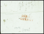 Lettre de Bourges pour Guéret réexpédiée à Chambon avec au verso MP rouge "Deb 22 Guéret" (1812), ind 18. TB