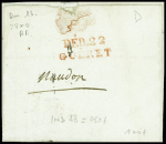 Lettre de Versailles pour Bénévent (an 13) avec au verso MP rouge "Deb 22 Guéret", ind 18. TB