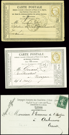 0 plis de Lavaveix-les-Mines (1869 - 1945) dont n°28 obl T24 "Lavaveix les Mines (22)" (1869) et n°75, 3 pièces obl conv station "Lavaveix les Mines"