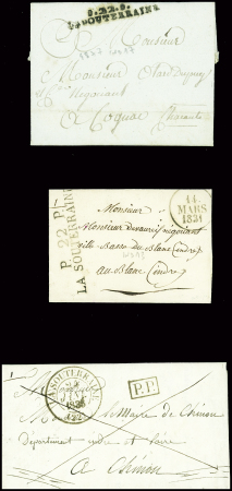 27 lettres de La Souterraine dont MP "La Souterraine" (1773) et MP rouge "P 22 P La Souterraine" (48x7mm - An 8 - ind 16) et noire (48x7mm - 1811)