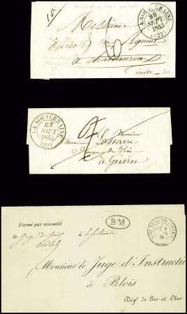 27 lettres de La Souterraine dont MP "La Souterraine" (1773) et MP rouge "P 22 P La Souterraine" (48x7mm - An 8 - ind 16) et noire (48x7mm - 1811)