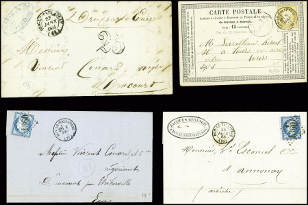 Restant de collection de la Creuse : 81 lettres : Ajain (1), Auzances (5), Bellegarde (4), Bonnat (5), Chatelux Malvaleix (9), La Courtine (2), Crocq (4)