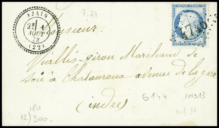 Restant de collection de la Creuse : 81 lettres : Ajain (1), Auzances (5), Bellegarde (4), Bonnat (5), Chatelux Malvaleix (9), La Courtine (2), Crocq  (4)