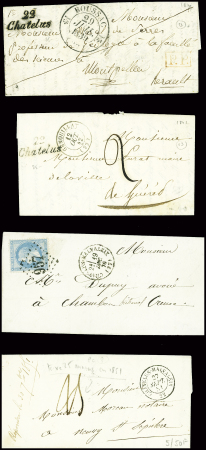 Restant de collection de la Creuse : 81 lettres : Ajain (1), Auzances (5), Bellegarde (4), Bonnat (5), Chatelux Malvaleix (9), La Courtine (2), Crocq (4)
