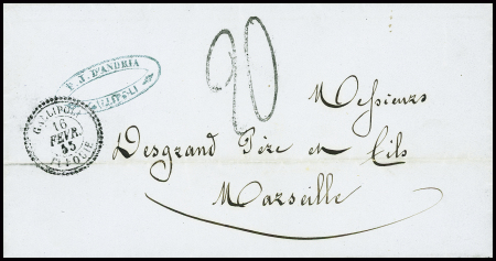 Lettre avec CAD perlé T22 "Gallipoli Turquie" (1855), ind 22. TB