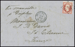N°24, 80c rose, obl GC 5104 + T15 "Shang-Haï Bau Français" (1868) sur lettre pour Saint Etienne, ind 20. TB