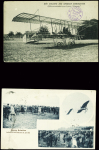 3 CP avec illustrations bleutées de Nancy aviation obl 1910, et 1CP neuve (avion Farman) avec petit cachet violet "aviation militaire Villers Nancy 1914"