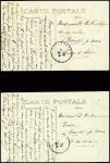 3 CP avec illustrations bleutées de Nancy aviation obl 1910, et 1CP neuve (avion Farman) avec petit cachet violet "aviation militaire Villers Nancy 1914"