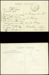 Carte postale "Circuit de l'Est - l'équipe Blériot" avec vignette grise "Circuit de l'Est Nancy 1910" + 3 CP avec vignette macaron rouge