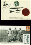 Carte postale "Circuit de l'Est - l'équipe Blériot" avec vignette grise "Circuit de l'Est Nancy 1910" + 3 CP avec vignette macaron rouge