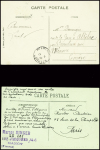 Carte postale "Circuit de l'Est - l'équipe Blériot" avec vignette grise "Circuit de l'Est Nancy 1910" + 3 CP avec vignette macaron rouge