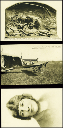 9 cartes postales sur MARIE Marvingt + 6 CP modernes et 1 EMA moderne. TB