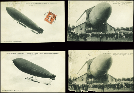 18 cartes postales du dirigeable "Ville de Nancy" dont une avec griffe violette "Cie Gle Transaérienne parc du dirigeable Ville de Nancy". TB
