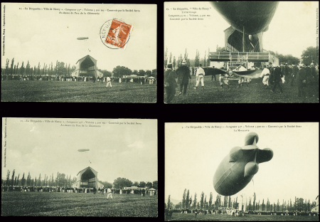 18 cartes postales du dirigeable "Ville de Nancy" dont une avec griffe violette "Cie Gle Transaérienne parc du dirigeable Ville de Nancy". TB