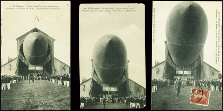 18 cartes postales du dirigeable "Ville de Nancy" dont une avec griffe violette "Cie Gle Transaérienne parc du dirigeable Ville de Nancy". TB