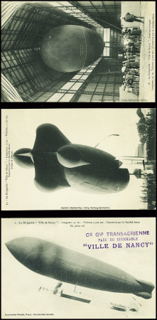 18 cartes postales du dirigeable "Ville de Nancy" dont une avec griffe violette "Cie Gle Transaérienne parc du dirigeable Ville de Nancy". TB