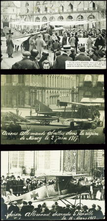 9 CP dont 8 d'avions allemands abattus à Nancy dont CP photo "Avion boche bi-moteurs abattu lors d'un combat aérien par Guynemer (son 31e) le 8 février 1917"