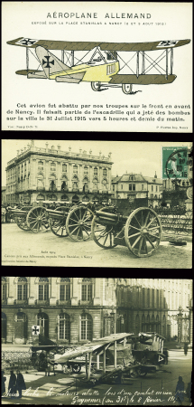 9 CP dont 8 d'avions allemands abattus à Nancy dont CP photo "Avion boche bi-moteurs abattu lors d'un combat aérien par Guynemer (son 31e) le 8 février 1917"