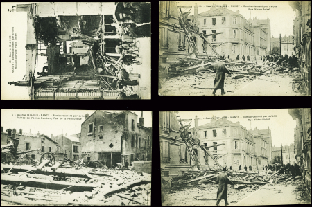 27 cartes postales de ruines causées à Nancy par des dirigeables et avions allemands. TB
