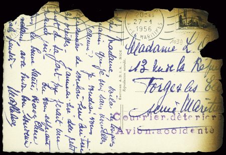 N°1039 obl Nice sur carte postale brûlée pour Forges-les-Eaux