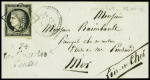 N°3  obl grille + cursive "74 Les Grandes Ventes" + dateur B (1849) sur devant de lettre