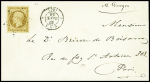 N°9, 10c bistre, 4 belles marges, obl étoile muette + CAD "3 Paris 3 (60)" (1861) sur lettre, signé Roumet. TB