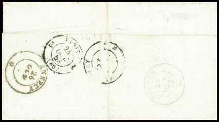 N°10 en paire obl rouleau de gros points + CAD de Paris "AS 2" (Pothion n°1510) sur lettre pour Annecy avec griffe "Via di Pt Beauvoisin". TB
