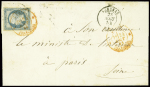 N°14 obl PC 158 + T15 Aubenas (1854) sur lettre pour le ministère de l'Interieur à Paris avec CAD rouge "Paris franchises"
