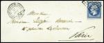 N°14 obl grille + CAD "Corps expéditionnaire d'Italie 2e division" (1857) sur lettre avec au verso grand cachet noir avec aigle