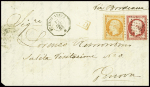 N°23 + 24 obl ancre + CAD octogonal "Buenos-Ayres *" (1863) (Salles n°1058) sur lettre pour Gênes via Bordeaux, ind 17. TB