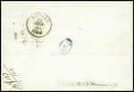 N°24 obl CAD "Napoli" (1865) sur lettre de Marseille pour Naples avec griffe rouge "Piroscafi mercantili estero" (Salles n°692 + 693). TB