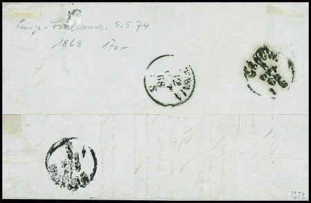 N°31 obl griffe "Francia di Mare" répétée à côté sur lettre de Marseille pour Catane (Salles n°659), ind 20. TB