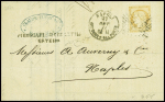 N°38 obl rect de points "184" + CAD "Napoli UF° SUCCle del Porto" (1871) sur lettre de Marseille pour Naples avec griffe noire