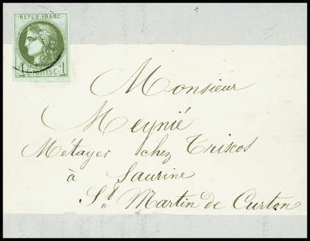 N°39, 1c olive obl CAD seul sur circulaire de Casteljaloux sous bande