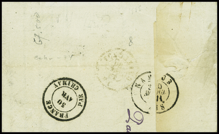 N°42, paire percée en lignes + n°46 obl GC 4013 + T16 Trélon (30 avril 71) sur lettre pour Namur, signé Calves. TB