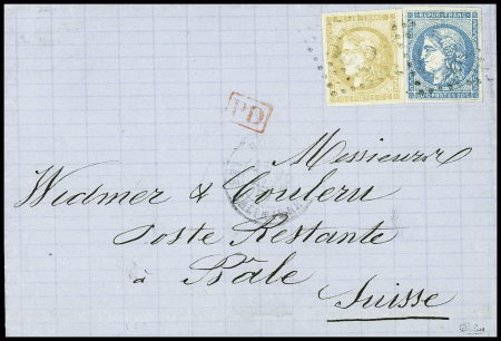 N°43 + 45 obl GC 532 (Bordeaux ) sur lettre pour la Suisse, signé Calves