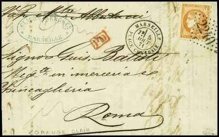 N°48 obl GC 2240 + CAD "Marseille place centrale" (5 aout 71) sur lettre pour Rome. TB