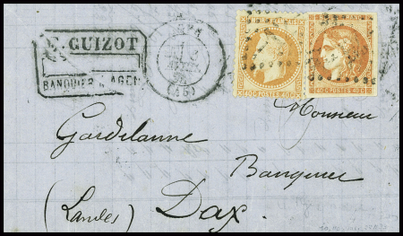 N°31 + 48 obl GC 12 + T17 Agen (1871) sur lettre pour Dax, belle association. TB