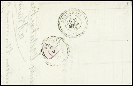 N°48, belle nuance vice obl GC 1304 + T17 Digne (1872) sur lettre. TB