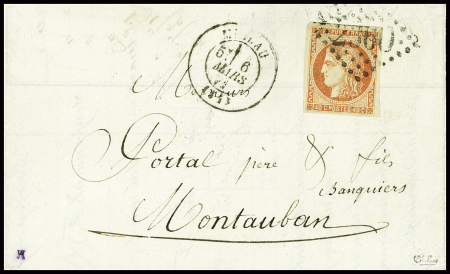 N°48 obl GC 2360 + T17 Millau (mars 71) sur lettre, certificat Calves. TB