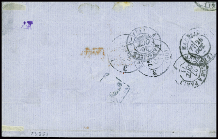 N°49, 80c rose, obl ancre + CAD octogonal "Smyrne PAQ FR X N°1" (20 oct 71) (Salles n°911) sur lettre de Smyrne pour Paris, ind 31. RR