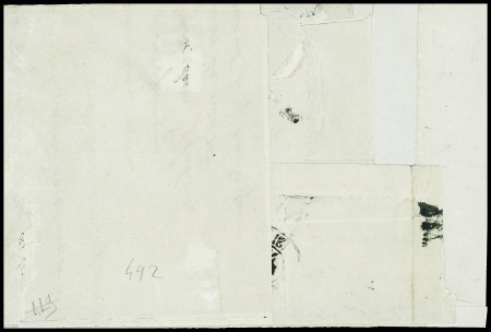 N°49 obl cachet 2 cercles bleus "ADMON DE CAMBIO Barcelona 3 Ctos" (1871) sur lettre de Marseille pour Barcelone. Rr et TB, signé Calves