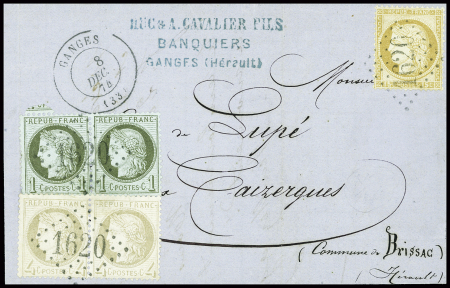 N°50 en paire + 52 en paire + 55 obl GC 1620 + T17 "Ganges (33)" sur lettre, bel AFF tricolore. TB