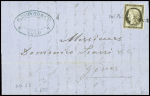 N°56, 30c brun, obl cursive "Coi postali francesi" (Salles n°698) sur lettre de Volo pour Gênes, signé Calves, ind 22. TB